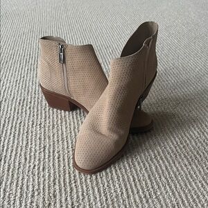 Vince Camuto Perforated Suede Ankle Boots in Taupe